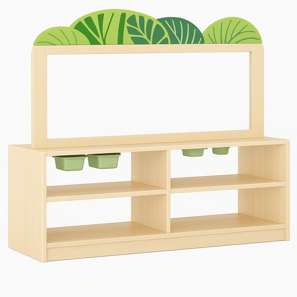 Kids Wooden Storage Shelf with Green Leaf Design
