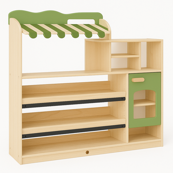 Wooden Kids Market Stand Play Shop Storage Cabinet Pretend Play Furniture